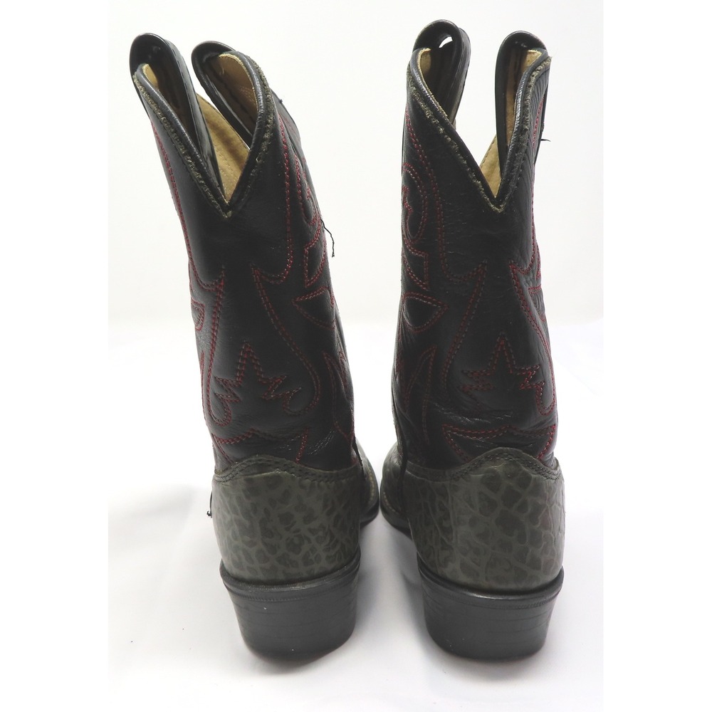 Toddler Kids 11.5 Elephant Print Leather Cowboy Boots Western Black Red - Picture 4 of 15